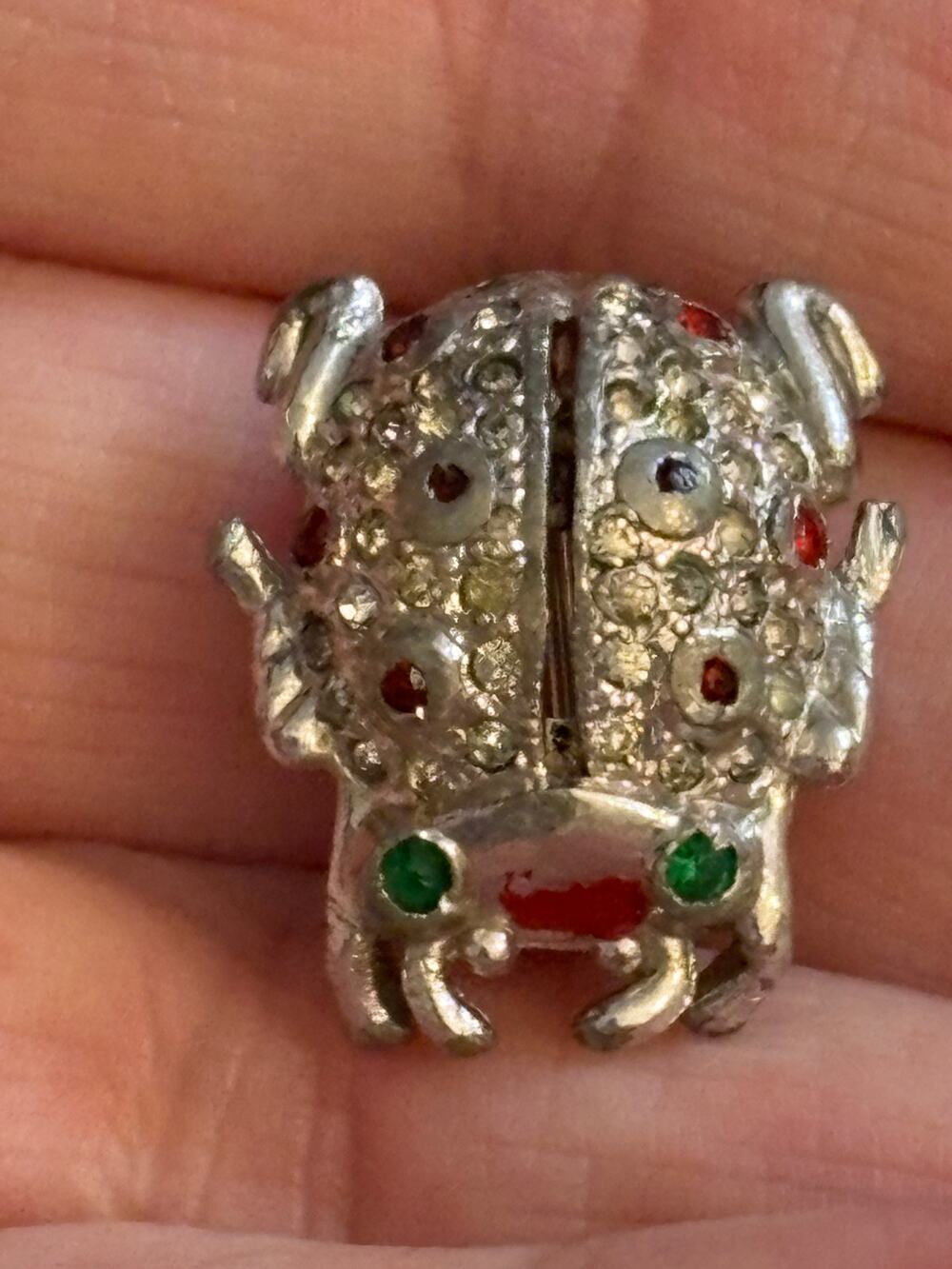 Vintage Coro Ladybug Brooch Rhinestone Enamel Figural Pin